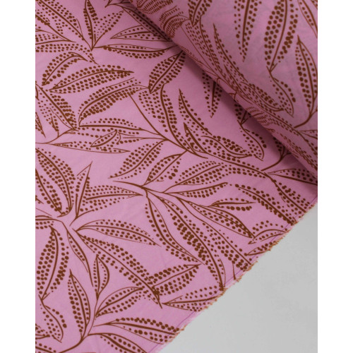 Tecido Viscose Ramos Ponilhados Castanho e Rosa