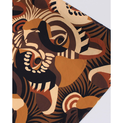 Tecido Viscose Premium Macro Tigres Abstratos Tons Terrosos