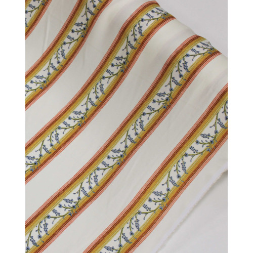 Tecido Viscose Premium Listras Florais Azul, Tons Terrosos e Creme