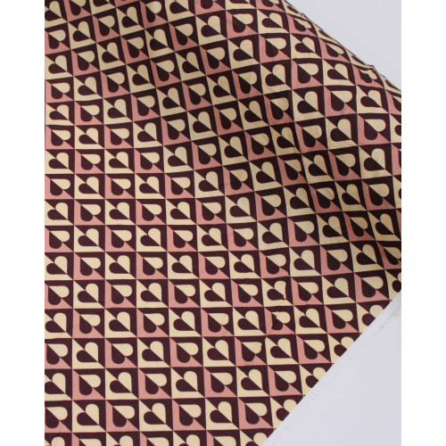 Tecido Tricoline com Elastano Premium Corações em Listras Roxo Imperial, Rosé e Creme