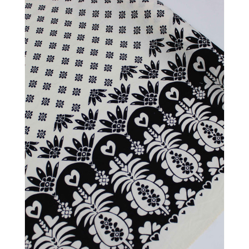 Tecido Linho Misto Premium Barrado Duplo Tropical Absrato Preto e Creme