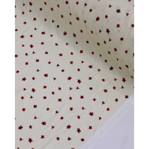 Tecido Viscose Premium Micro Tapete Floral Vermelho e Creme