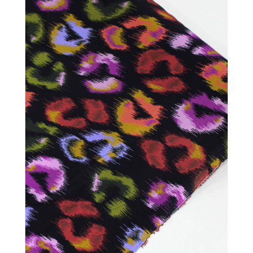 Tecido Viscose Premium Animal Print Abstrato Colorido e Preto