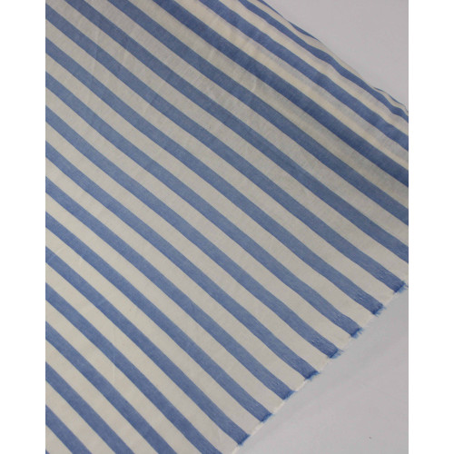 Tecido Tricoline Verano Premium Listras Verticais Azul Celeste e Offwhite