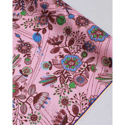 Tecido Micro Fibra Alfaiataria Estampa Floral Abstrata Colorido e Rosa