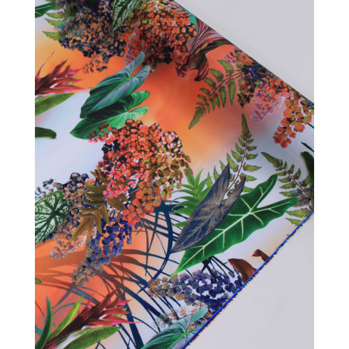 Tecido Micro Fibra Alfaiataria Macro Folhagens Colorido