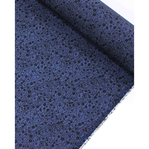 Tecido Tencel Micro Ramos Delicados Preto e Cinza Escuro