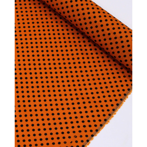 Tecido Linho Misto Micro Poá Preo e Laranja