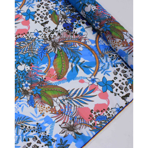 Tecido Crepe Silk Multi Floral Colorida e Branco