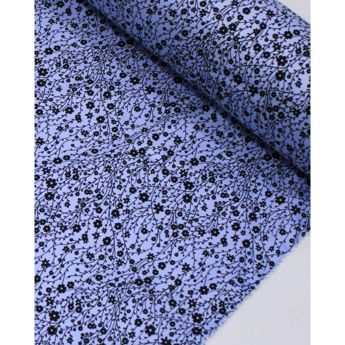 Tecido Viscose Micro Ramos Delicados Preto e Azul Ardósia