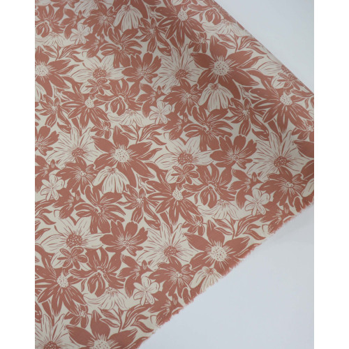 Tecido Viscose Texturizada Macro Tapete Floral Rosa Queimado e Creme