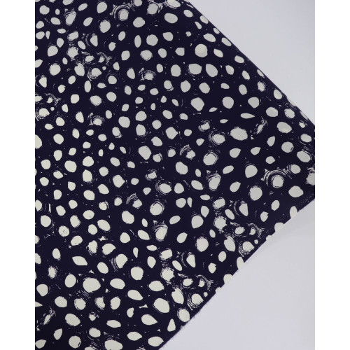 Tecido Viscose Macro Pingos Offwhite e Azul Marinho Noite
