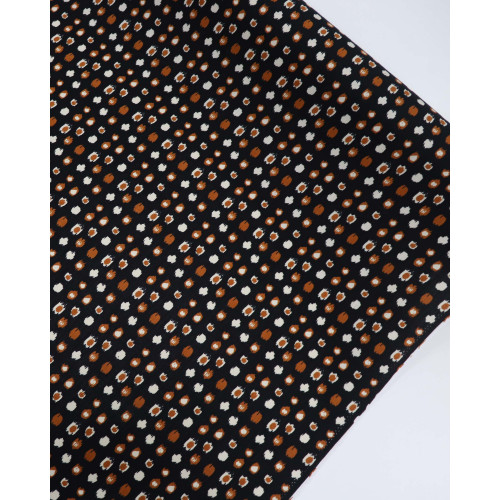 Tecido Viscose Texturizada Pontos Geométricos Tons Terrosos e Preto