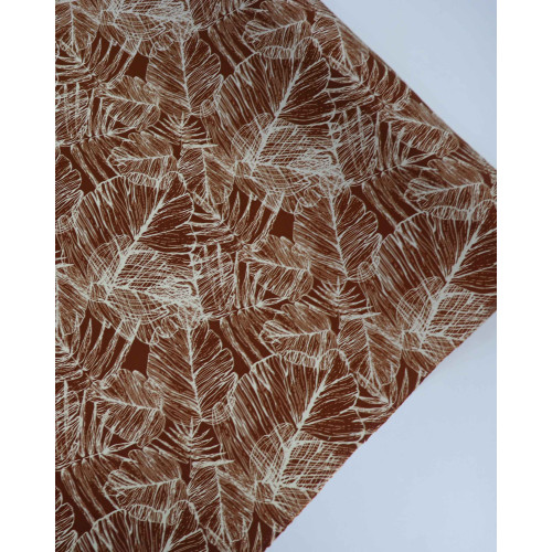 Tecido Viscose Macro Folhas Creme e Terracota