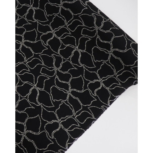 Tecido Viscose Tapete Floral Abstrato e Offwhite e Preto