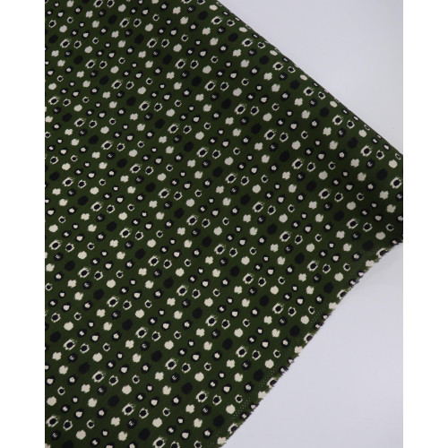 Tecido Viscose Texturizada Pontos Geométricos Preto, Creme e Verde Oliva