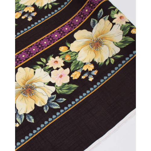 Tecido Viscose Texturizada Premium Listras Estampadas Macro Floral Colorido e Roxo Imperial