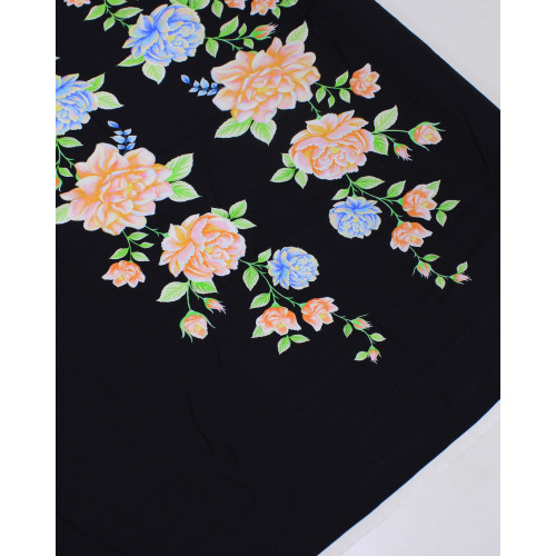 Tecido Viscose Premium Macro Flores em Listras Verticais Colorido e Preto