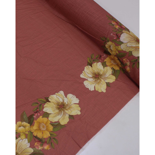 Tecido Viscose Texturizada Premium Barrado Floral Duplo Colorido e Rosa Queimado