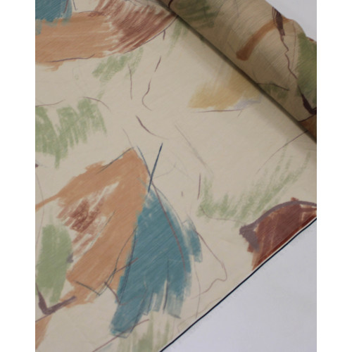 Tecido Crepe Chiffon Texturizado Pintura Abstrata Tons Terrosos