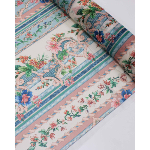 Tecido Crepe Chiffon Texturizado Multi Listras Florais Colorido