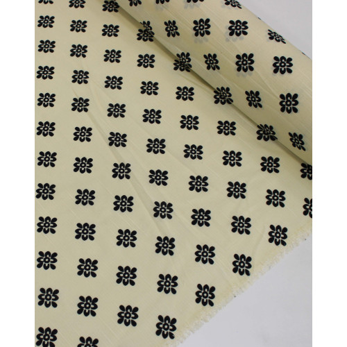 Tecido Tricoline Mista Verano Flamê Premium Estampa Flores Étnicas Preto e Creme