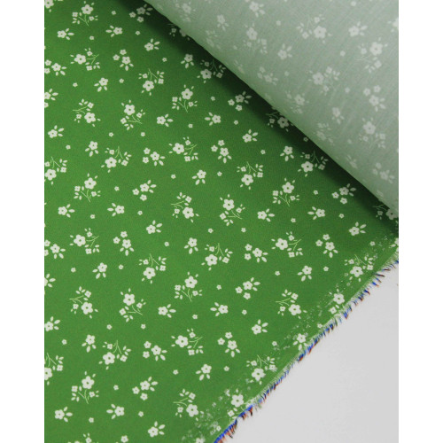 Tecido Viscose Premium Micro Ramos Florais Branco e Verde