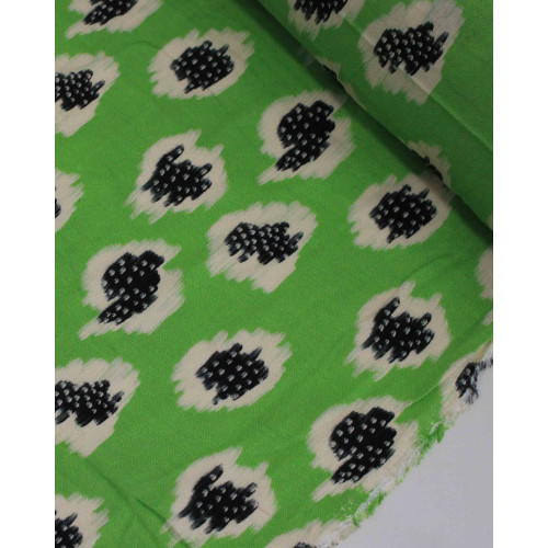 Tecido Crepe de Viscose Premium Macro Pingos Irregulares Creme, Preto e Verde