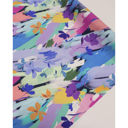 Tecido Viscose Italiano Pintura Floral Abstrata Colorido