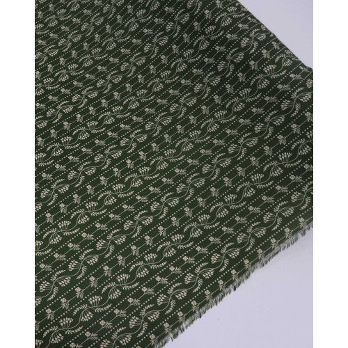 Tecido Crepe Koshibo Leve Listras em Ramos e Flores Creme e Verde Militar