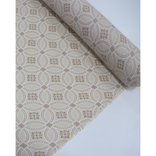 Tecido Crepe Koshibo Leve Estampa Vintage Nude, Branco e Bege