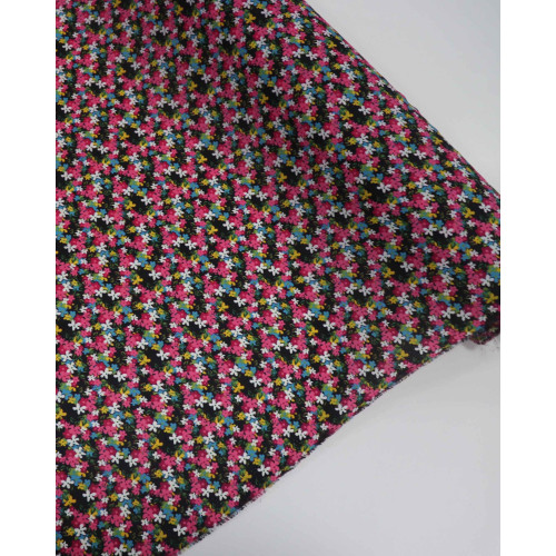 Tecido Crepe Koshibo Leve Tapete Floral Colorido e Preto
