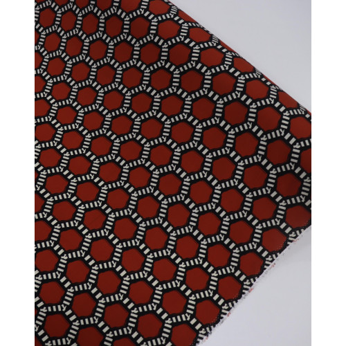 Tecido Viscose Colméias Terracota, Offwhite e Preto (1.4m)