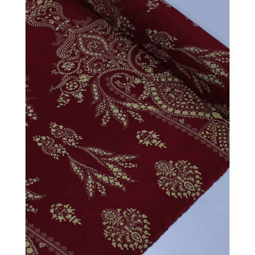Tecido Viscose Arabescos em Cashmere Creme e Vermelho Rubi