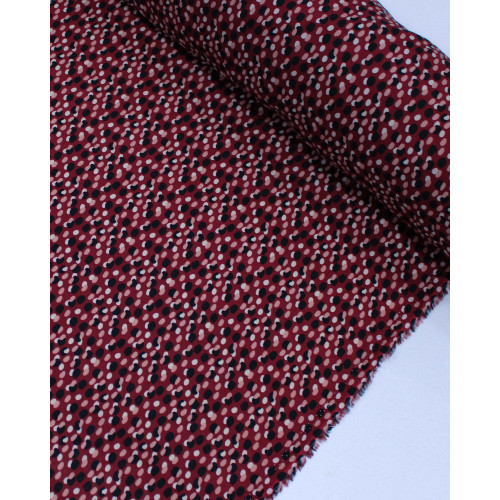 Tecido Viscose Pingos Sobrepostos Colorido e Marsala