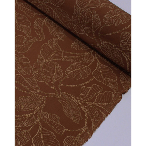 Tecido Viscose Folhas em Tranças Argila e Marrom