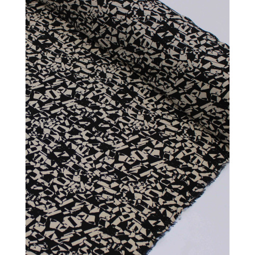 Tecido Viscose Arte Abstrata Bege e Preto