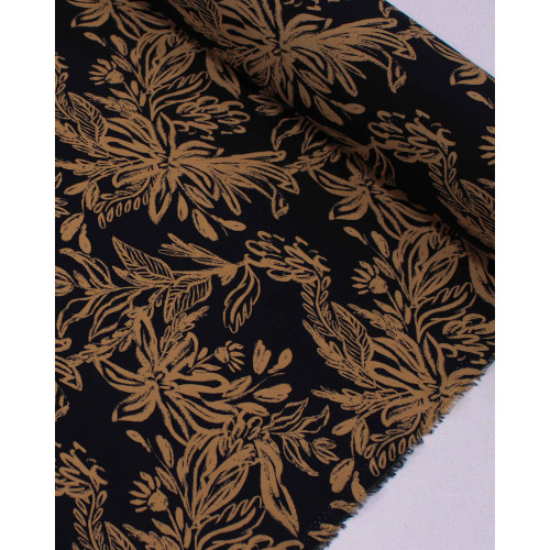 Tecido Viscose Ramos Abstratos Argila e Preto