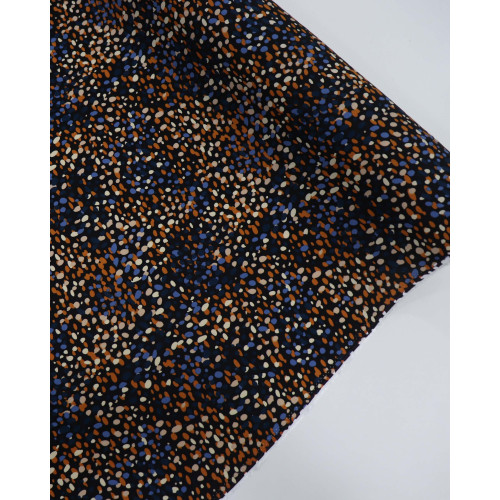 Tecido Viscose Poá Artístico Azul, Laranja e Preto (0.8m)