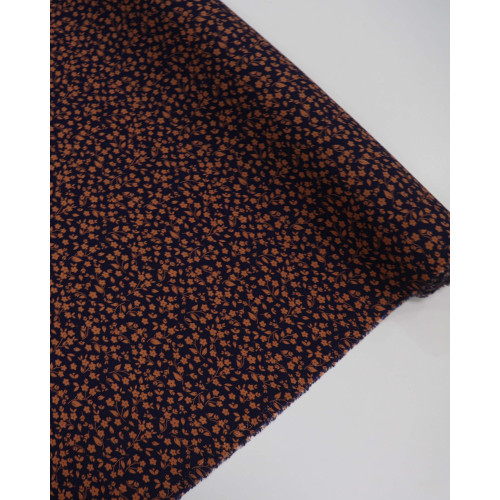 Tecido Viscose Liberty Marrom e Azul Marinho Noite