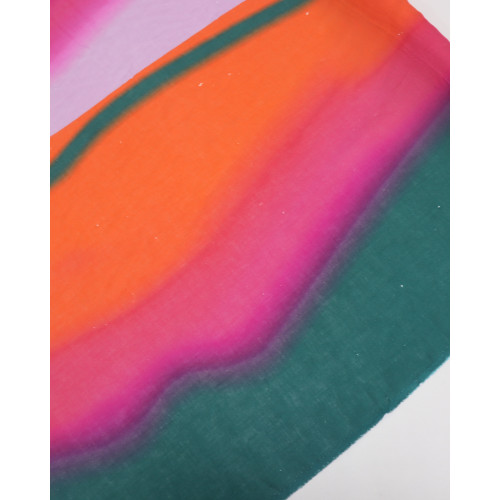 Tecido Linho Misto Italiano Barrado Duplo Degradê Ondulado Verde, Rosa e Laranja (COM DETALHES)