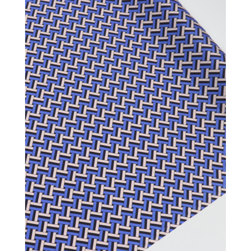 Tecido Crepe Silk Italiano Listras Trançadas Preto, Azul e Bege