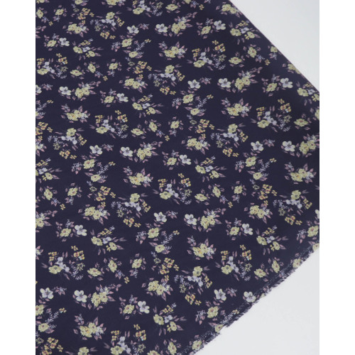 Tecido Viscose Sarjada Italiano Micro Buquê Floral Tons Pastéis e Azul Marinho Noite