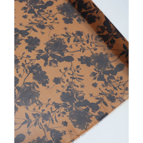 Tecido Crepe Chiffon Italiano Dupla Face Ramos Florais e Ferrugem