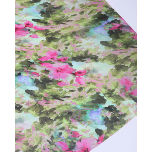 Tecido Crepe Chiffon Italiano Toque de Seda Pintura Floral Abstrata Colorido