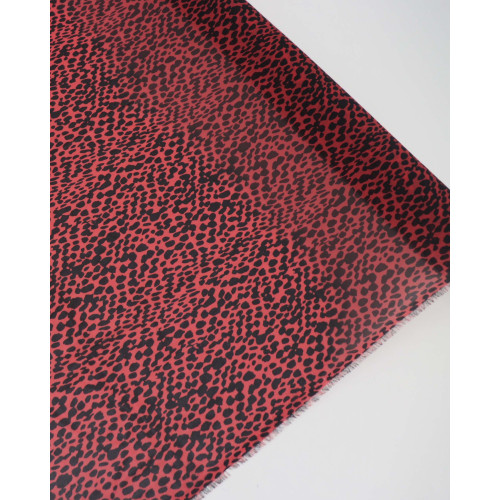 Tecido Crepe Chiffon Italiano Animal Print Preto e Vermelho
