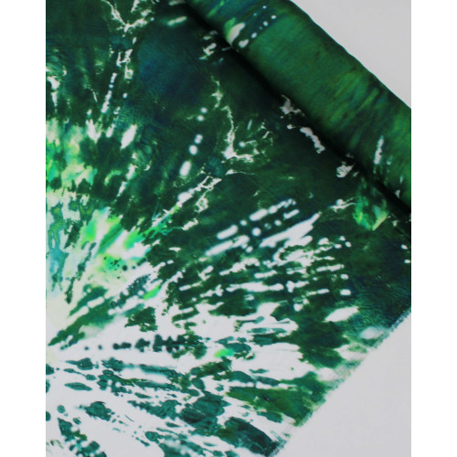 Tecido Viscose Acetinada Italiano Pintura Abstraa Branco e Tons de Verde