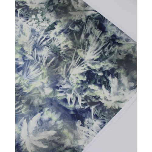 Tecido Viscose Fina Mista Italiano Folhagens Verde Menta e Azul