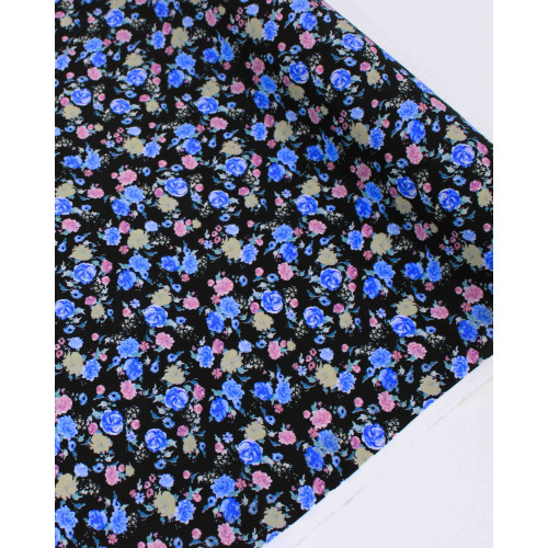 Tecido Crepe de Viscose Italiano Tapete Floral Colorido e Preto