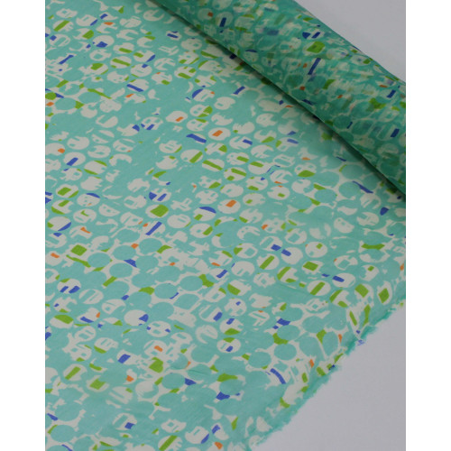 Tecido Crepe Chiffon Italiano Estampa Geométrica Abstrata Verde Água